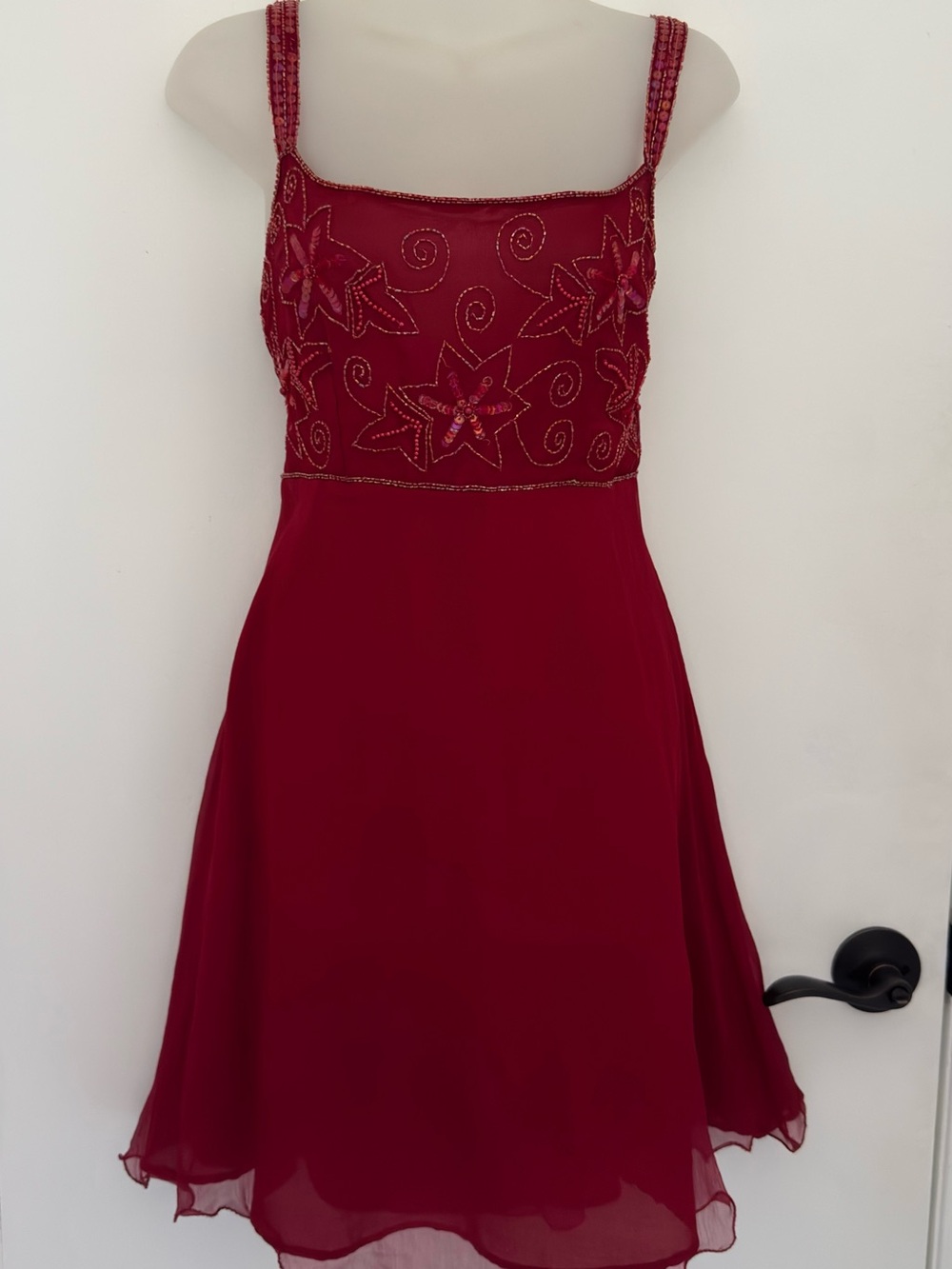 Bila Burgundy Beaded Floral fairy whimsical ren farie hoho retro Y2K Midi Dress